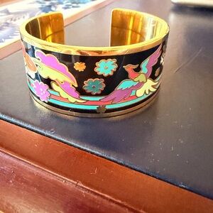 Johnny Was Multicolor Enamel Cuff Bracelet Birds Gold